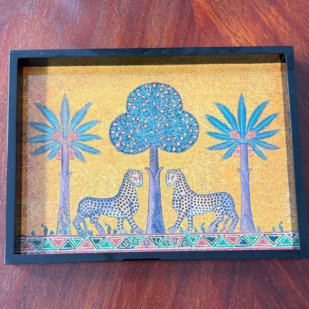 Ortigia Sicilia Zagara Lacquer Tray – Medium 11.5” × 9” Leopard Palm Design